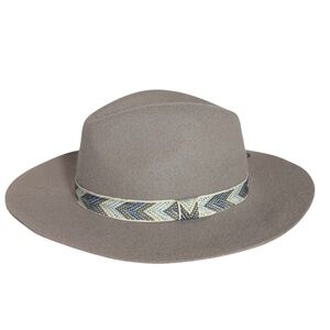 David & Young Gray Wool Fedora with Embroidered Southwestern Band OS